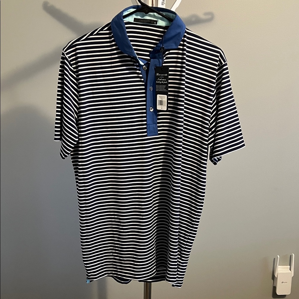Greyson Navy and White Striped Polo Shirt